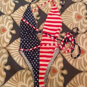 SHEIN American Flag Print One Piece Swimsuit